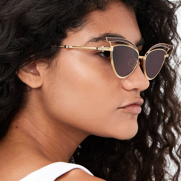 Valentino Women BRAND NEW Sunglasses Titanium Gold Grey Cat Eye V - GLASSLINER - Picture 3 of 12